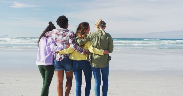 Diverse Friends Embracing on Beach - Download Free Stock Images Pikwizard.com