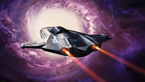Stealth Interceptor Accelerating Through Purple Vortex With Blazing Plasma Engines