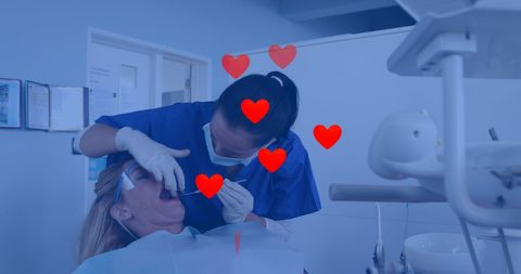 Dentist treating patient with love and care concept