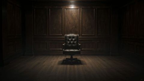 Luxurious leather office chair in sophisticated wood-paneled study