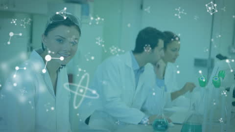Diverse Scientists Working in Laboratory with Molecular Graphics