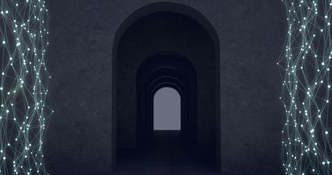 Abstract Digital Network Interacting with Darkened Doorway - Download Free Stock Images Pikwizard.com