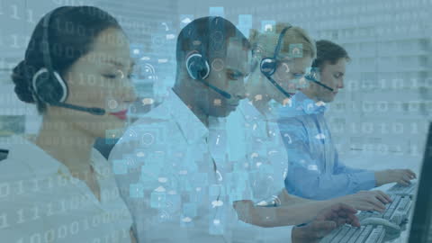 Global Network Retro Animation with Diverse Call Center Consultants