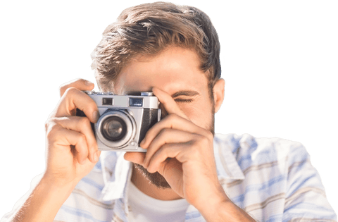 Caucasian Photographer Taking Photo with Retro Camera on Transparent Background - Download Free Stock Videos Pikwizard.com