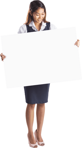 smiling businesswoman holding empty transparent poster - Download Free Stock Videos Pikwizard.com