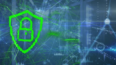 Cybersecurity Padlock Overlay in Empty Server Room