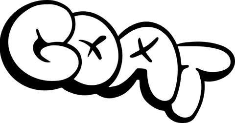 Bold bubble graffiti text 'goat' on transparent background