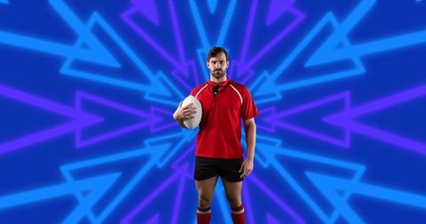 American Football Player Holding Ball with Digital Background