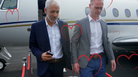 Business People Walking Near Private Jet with Heart Animations