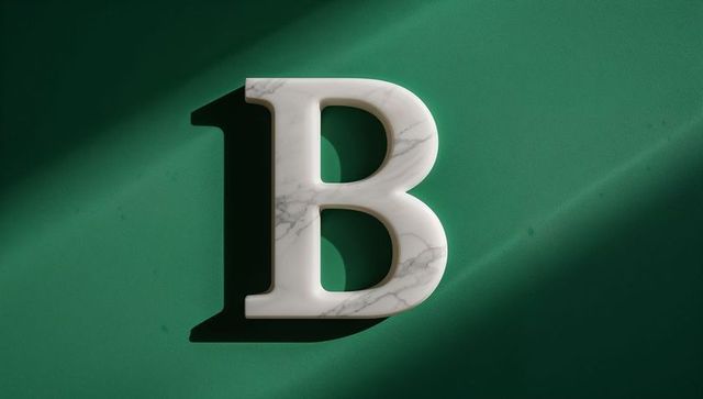 Marble Letter B on Green Background with Artistic Lighting