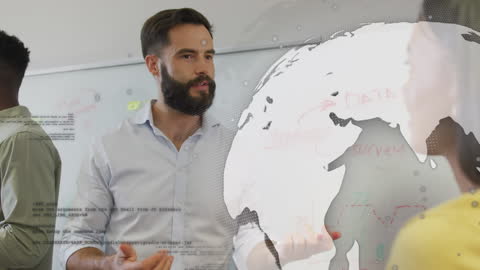 Diverse Business Team with Global Data Animation in Office