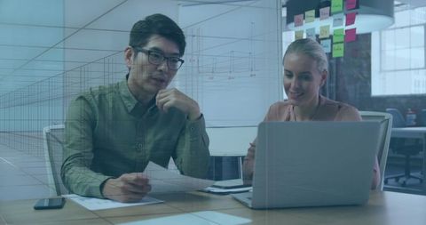 Colleagues collaborating brainstorming modern office