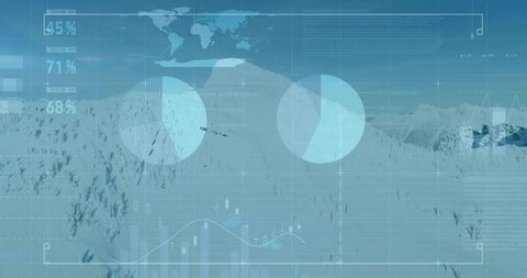 Futuristic data visualization overlaying snowy mountain landscape