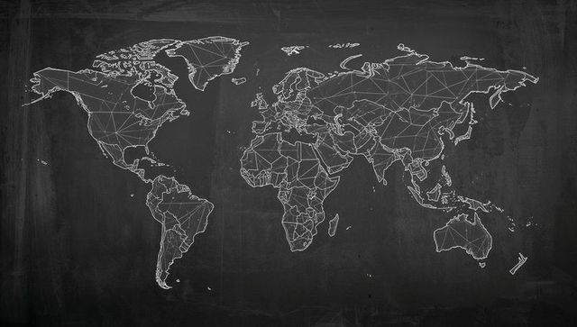 Stylized geometric world map chalkboard art