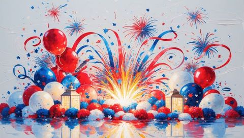 Vibrant fireworks and balloon celebration display