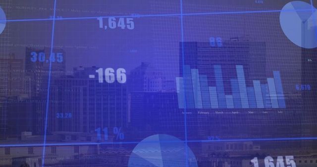 Digital Analytics and Innovative Data Overlay Downtown Skyline