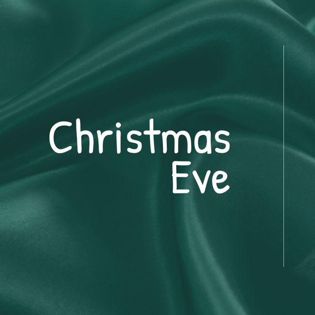 Minimalist Christmas Eve greeting with white text on green satin fabric used for social media, cards, invites, and festival promotions.