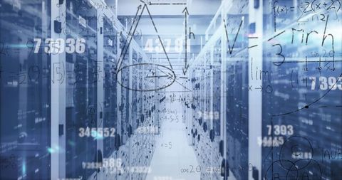 Futuristic Data Center with Mathematical Overlays