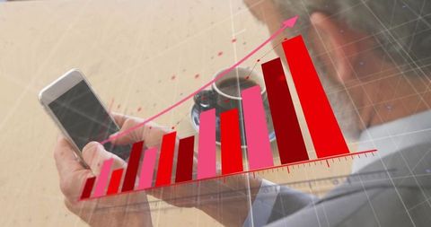 Business executive analyzing financial bar chart on smartphone