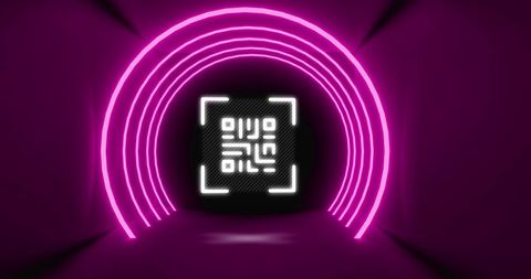 Neon QR Code with Circular Glowing Arches in Futuristic Tunnel - Download Free Stock Images Pikwizard.com
