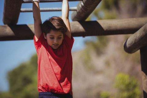 Energetic Boy Hanging on Monkey Bars at Playground Outdoors - Download Free Stock Images Pikwizard.com