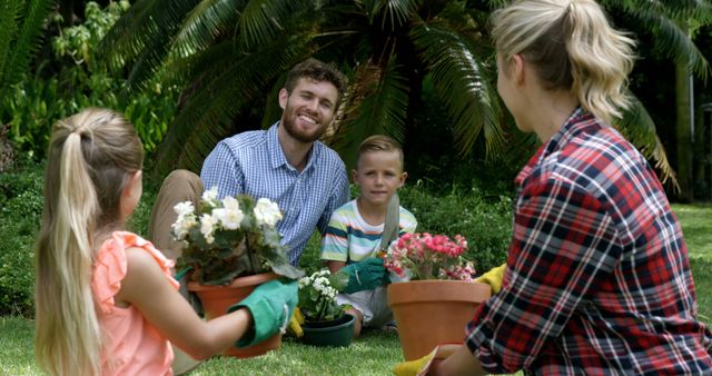 Family Gardening Together, Planting Flowers in Garden on Sunny Day - Download Free Stock Images Pikwizard.com