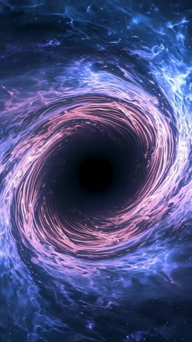 Spiraling Cosmic Vortex Drawing Pink Nebula Gas into Dark Singularity - Vertical Loop Visual