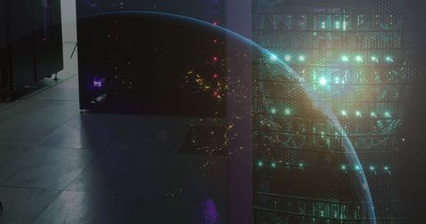 digital globe overlapping dimly lit server room in futuristic concept - Download Free Stock Images Pikwizard.com
