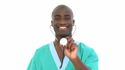 Smiling Healthcare Professional Holding Stethoscope with Confidence