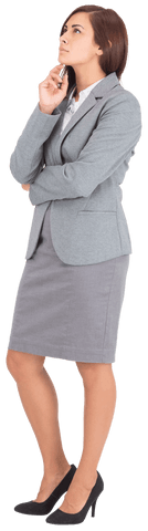 Thoughtful businesswoman executive looking up on transparent background