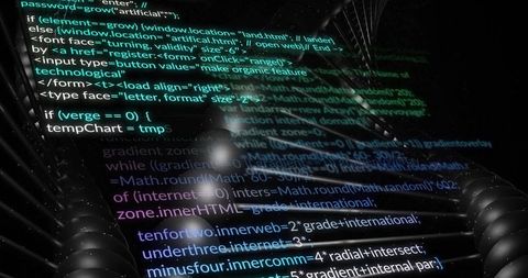 Futuristic Digital Code Overlay on Industrial Engine Wall with Metallic Coils