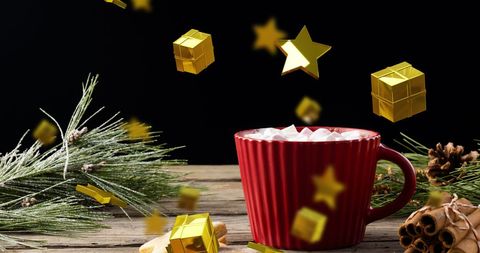 Festive Hot Chocolate with Christmas Stars and Gift Boxes - Download Free Stock Images Pikwizard.com
