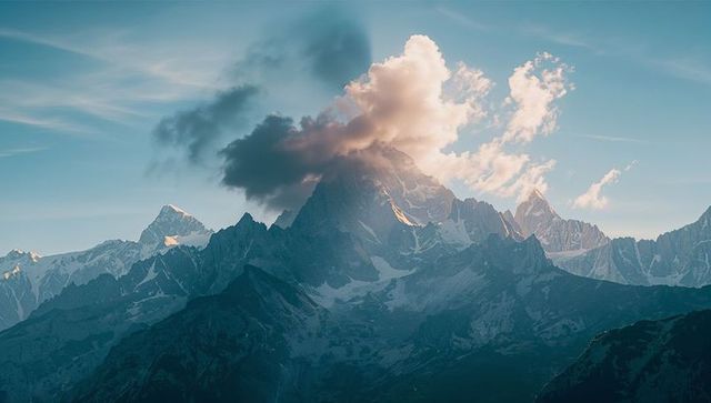 Dramatic Alpine Mountain with Cloud-Covered Peak