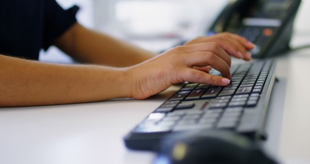 Close-Up of Hands Typing on Keyboard at Office Desk - Download Free Stock Images Pikwizard.com