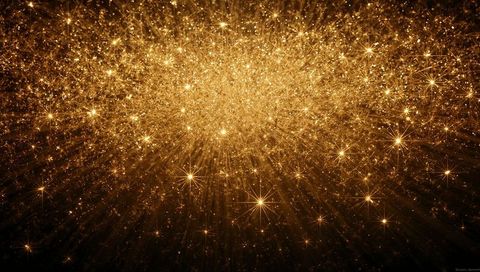 Golden Starburst Explosion Radiant Glitter Bokeh Nebula Backdrop with Shimmering Rays