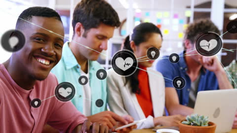 Smiling Professional Engaged in Digital Work in Modern Office