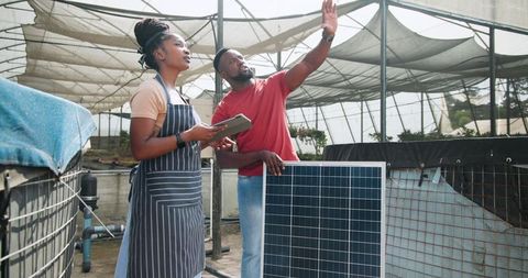 Colleagues Using Technology for Solar Energy in Greenhouse