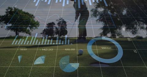 Golfer Analyzing Putt with Data Visualization Overlay on Green