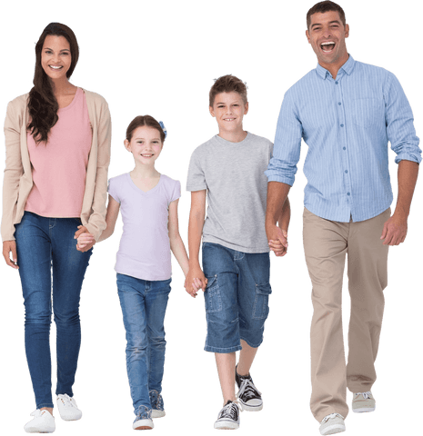 Happy Family Walking Together on Transparent Background