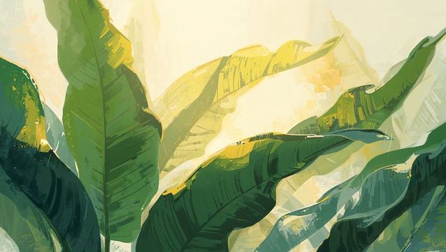 Tropical Banana Leaf with Soft Sunlight in Artistic Style