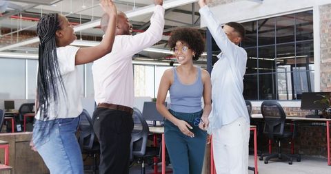 African American Team Celebrating Office Grand Opening