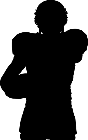 Dynamic silhouette of male american football player on transparent background