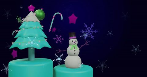 Festive Christmas Scene with Snowman and Colorful Tree
