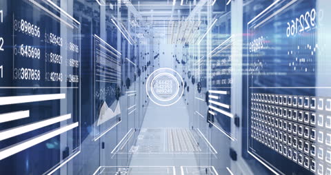 Futuristic Server Room with Data Visualizations