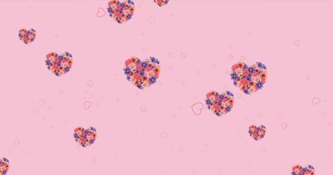 Floating Flower Hearts on Pink Background for Romantic Themes
