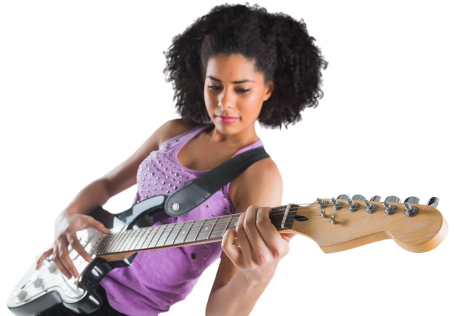 Biracial Woman Playing Guitar on Transparent Background, Creative Lifestyle Concept - Download Free Stock Videos Pikwizard.com