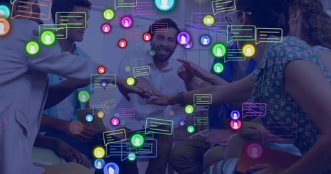 Diverse Business Team Connecting with Digital Data Overlay