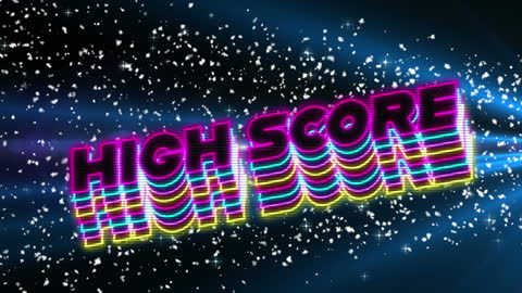 Retro Style High Score Banner with Neon Glow and Cosmic Sparkles