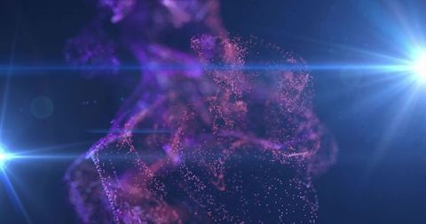 Volumetric Purple Nebula of Particles and Blue-White Light Flares for Futuristic Background
