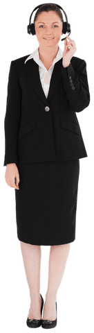 transparent-businesswoman in black suit with headset smiling confidently - Download Free Stock Videos Pikwizard.com